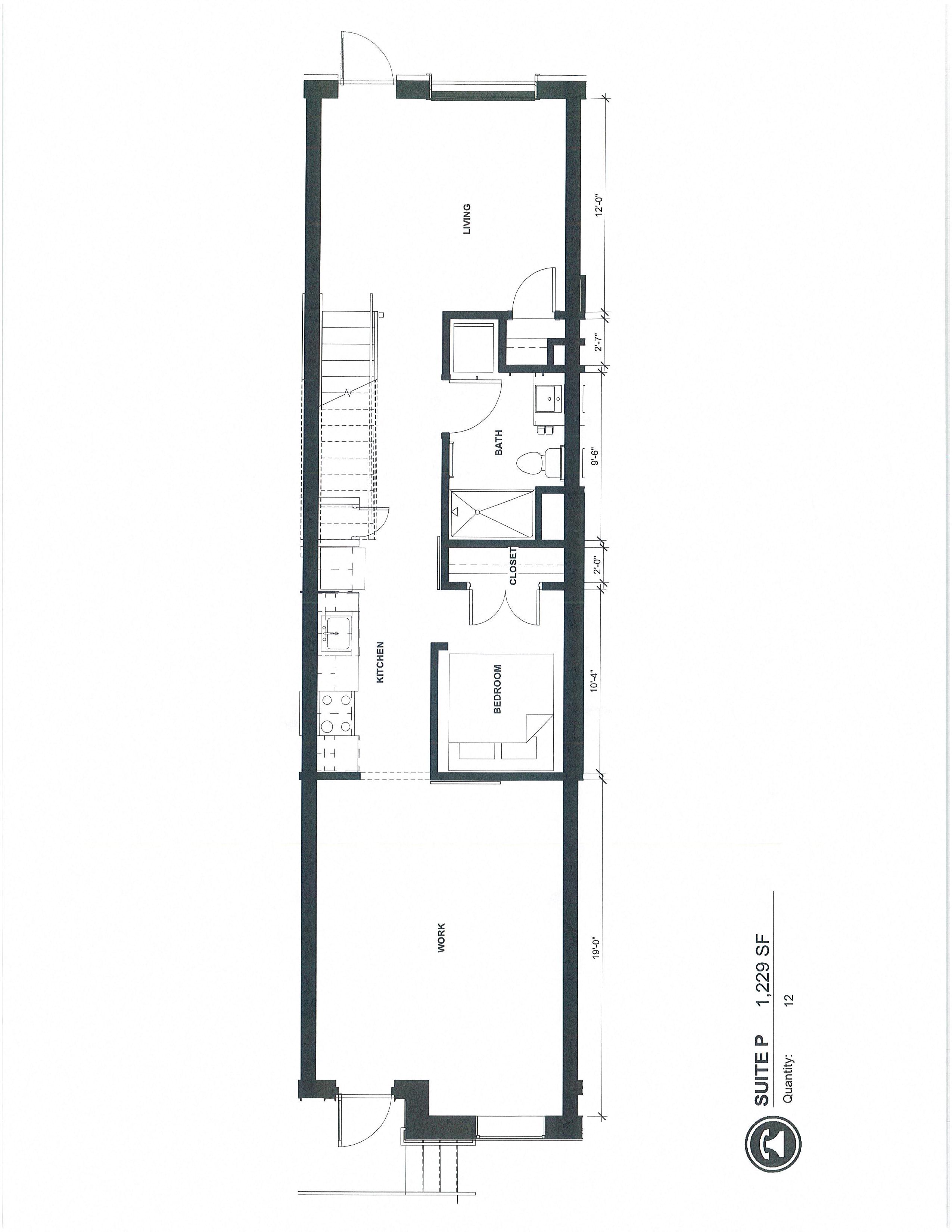 Floor plan for 1 bed, 1 bath, 1128 sqft